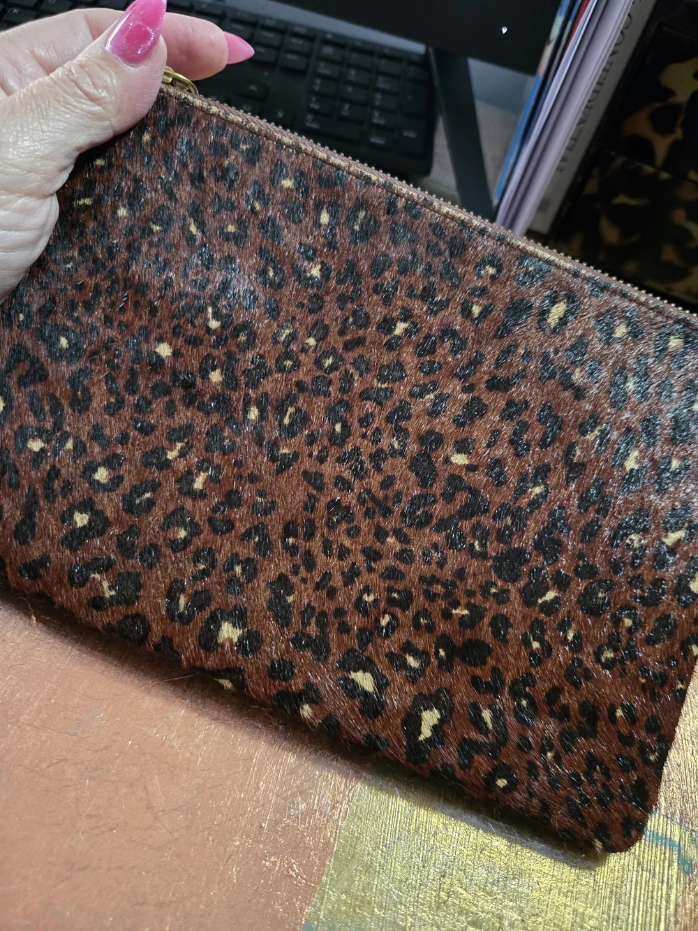 Madewell Leopard Print Zip Pouch in Brown and Black